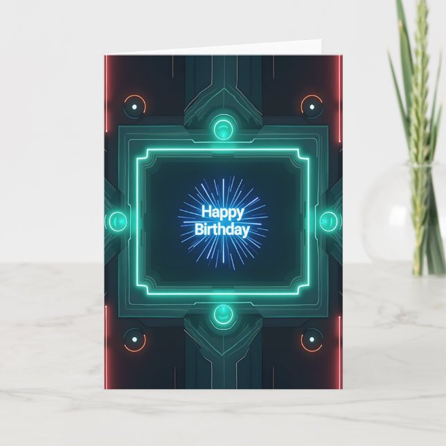 Futuristic Glow Birthday Card (Front)