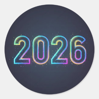 Futuristic glowing 2026 numbers with neon light classic round sticker