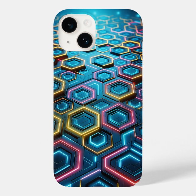 Futuristic Glowing Hexagon Phone Case - Neon Cyber (Back)
