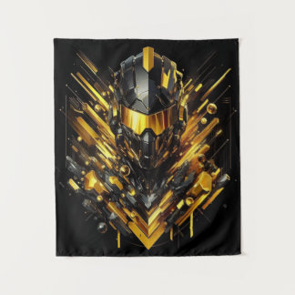 Futuristic Gold Armour – Abstract Digital Art Tapestry