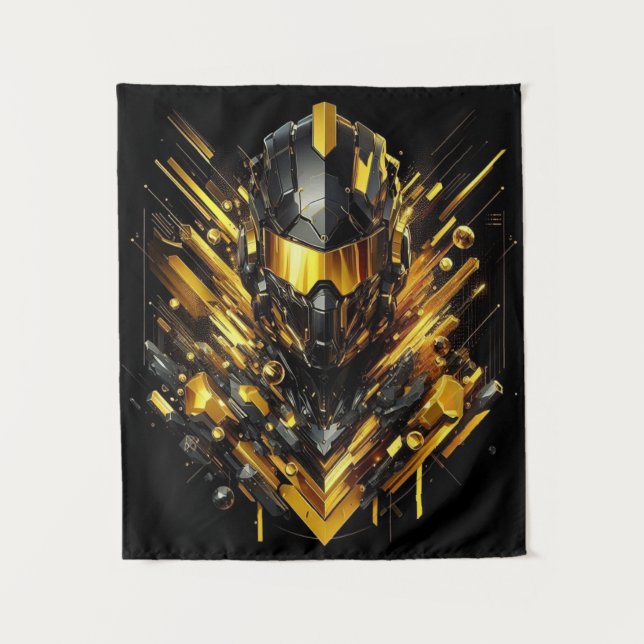 Futuristic Gold Armour – Abstract Digital Art Tapestry (Front)