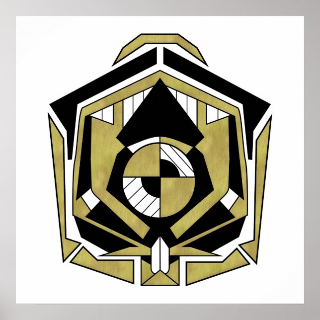 Futuristic Gold Black Geometric Cybernetic Abstrac Poster (Front)