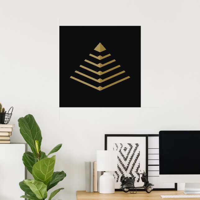 Futuristic Gold Circuitry Pyramid Neo Deco Poster (Home Office)