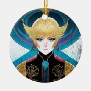Futuristic Golden Armour Anime Portrait Sci-Fi Cyb Ceramic Ornament