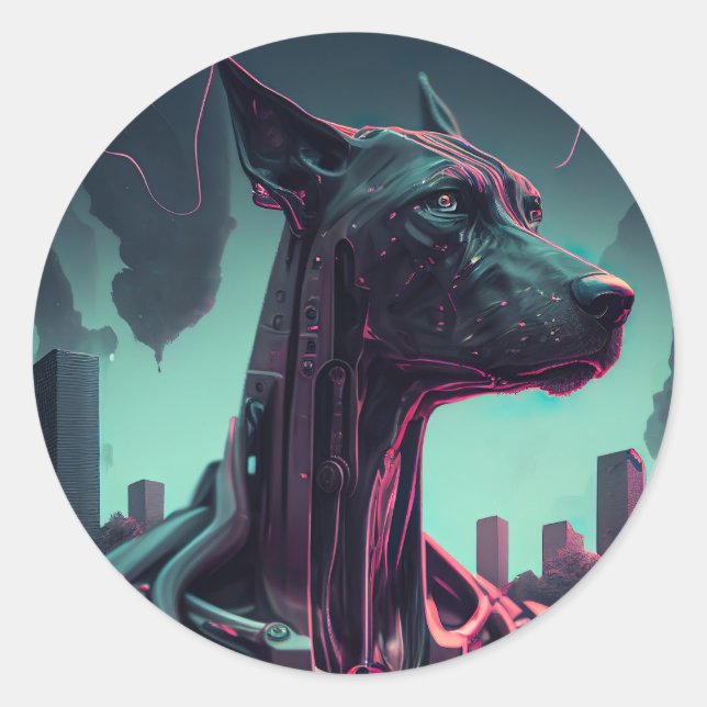 Futuristic Great Dane The Robotic Companion Classic Round Sticker (Front)