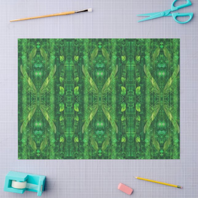 Futuristic green leafy abstract pattern tissue paper (Craft)
