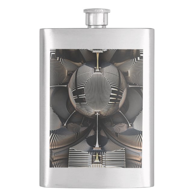 Futuristic grid background hip flask (Front)