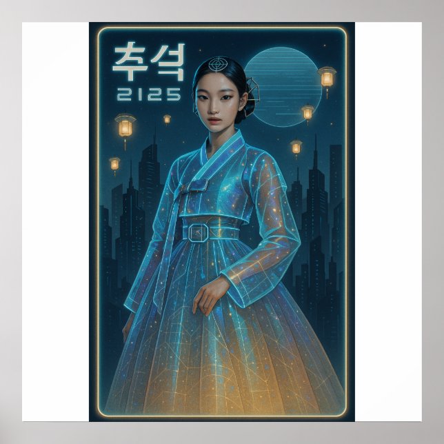Futuristic Hanbok Chuseok  – Korean Sci-Fi Art Poster (Front)