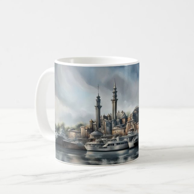 Futuristic Harbor Coffee Mug (Front Left)