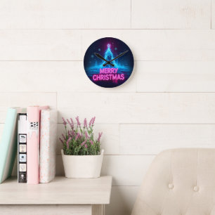 Futuristic Holiday Glow Design Round Clock
