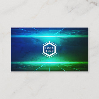Futuristic Horizon Blue & Green Light Texture Business Card