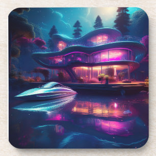 Futuristic House On The Lake Coaster