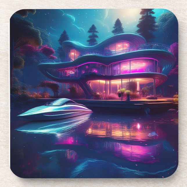 Futuristic House On The Lake Coaster (Front)