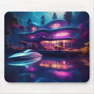 Futuristic House On The Lake Mouse Pad
