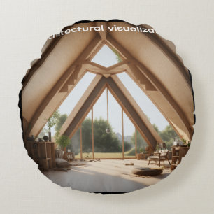 Futuristic House Under Construction with Geometric Round Cushion