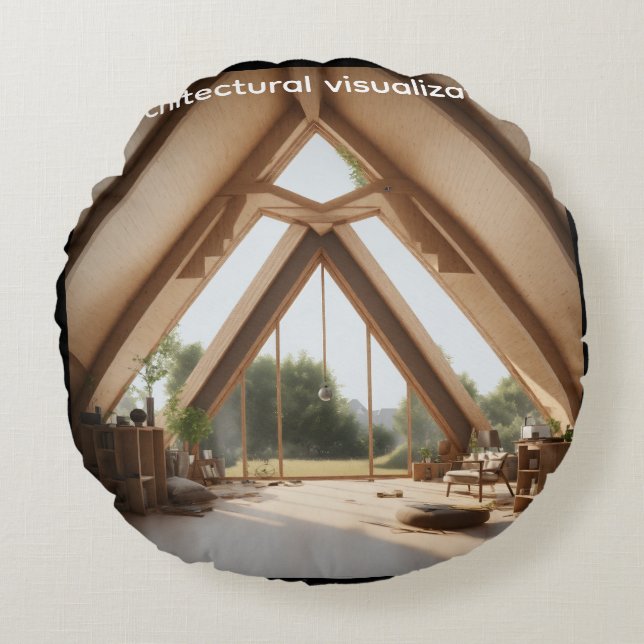 Futuristic House Under Construction with Geometric Round Cushion (Front)