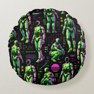 Futuristic Humanoid Robot Art | AI Android Sci-Fi Round Cushion