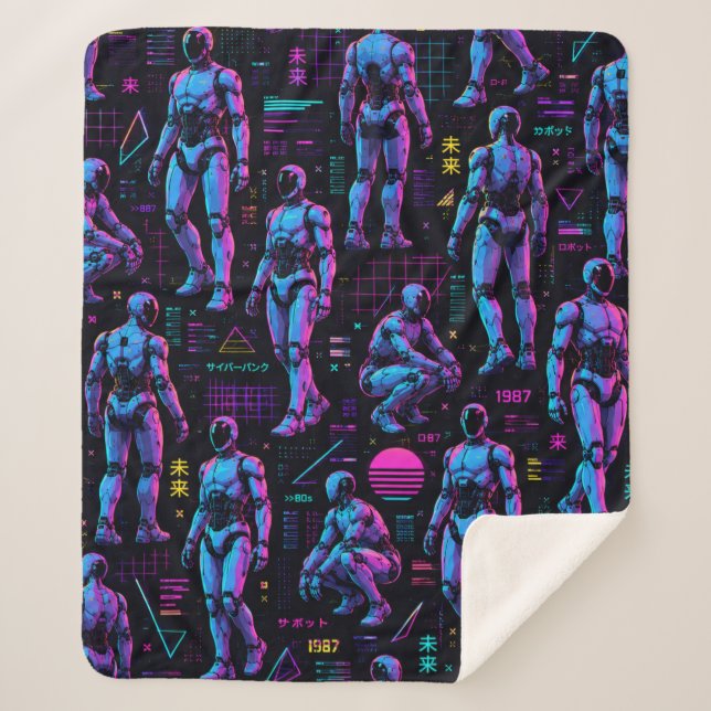 Futuristic Humanoid Robot Art | AI Android Sci-Fi  Sherpa Blanket (Front)