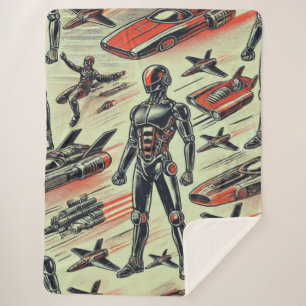 Futuristic Humanoid Robot Pattern AI Robotics Sc Sherpa Blanket