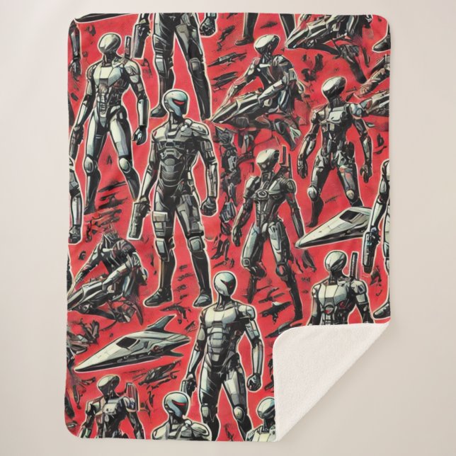 Futuristic Humanoid Robot Pattern | AI Robotics Sc Sherpa Blanket (Front)