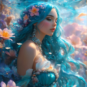 Futuristic Icy Blue Mermaid decoupage Paper