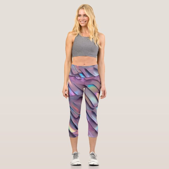 Futuristic iridescent/abstract holographic  capri leggings (Front)
