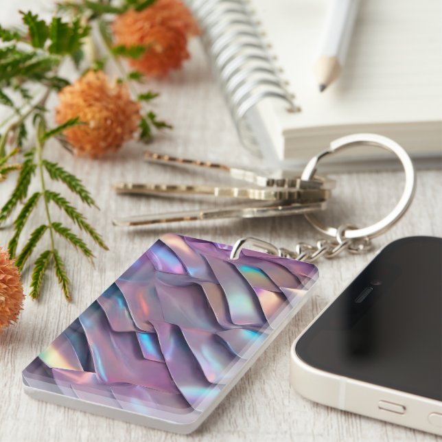 Futuristic iridescent/abstract holographic  key ring (Front Right)