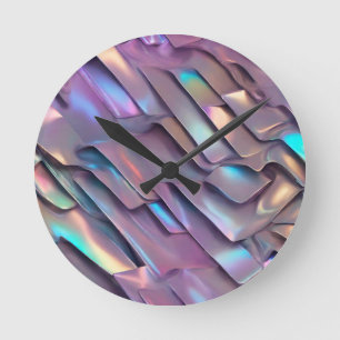 Futuristic iridescent/abstract holographic  round clock