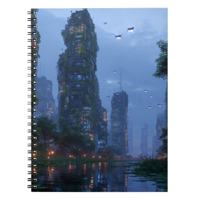 Futuristic Jungle City Twilight Notebook (Front)