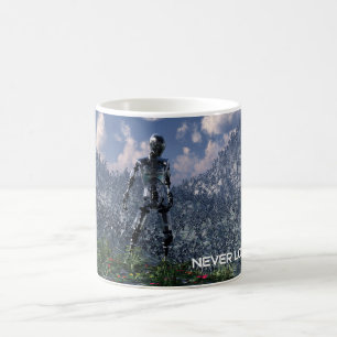 Futuristic landscape with robots. Never Look Back Coffee Mug