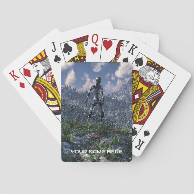 Futuristic landscape with robots playing cards (Back)