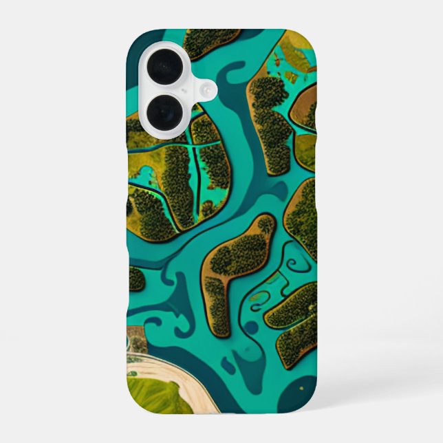 Futuristic Marshlands iPhone 16 Case (Back)