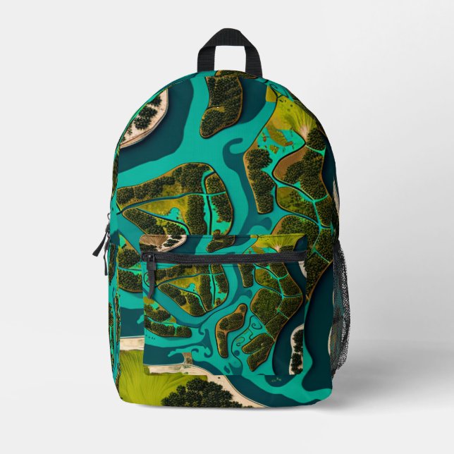 Futuristic Marshlands Printed Backpack (Front)