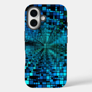 Futuristic Matrix   Blue Pixels Custom iPhone 16 Case