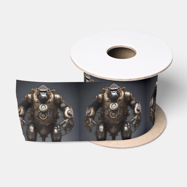 Futuristic Mechanical Steampunked Gorilla,  Satin Ribbon (Spool)