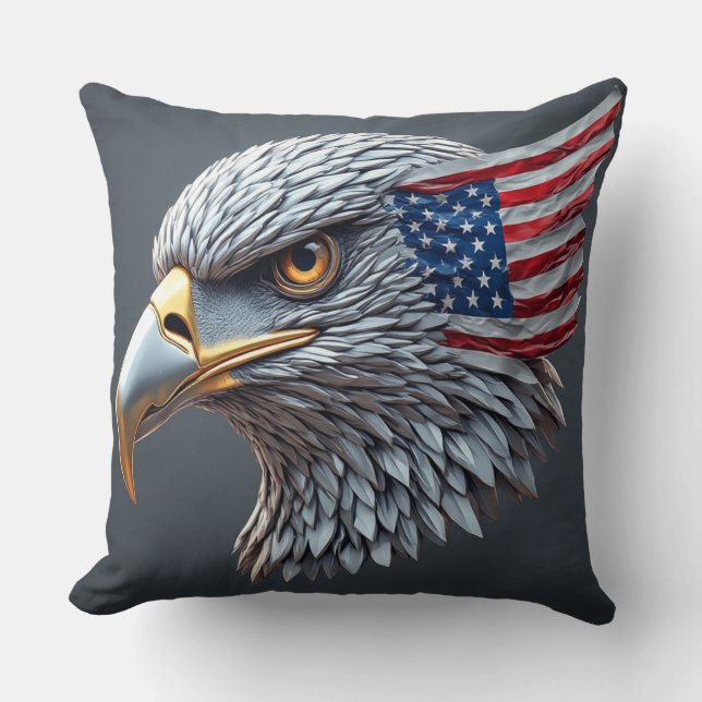 Futuristic metallic eagle with American flag Cushion (Front)