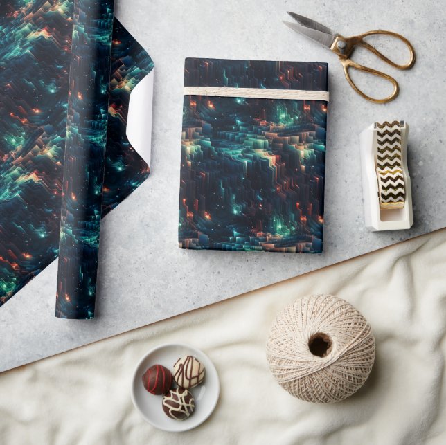Futuristic Metropolis Aurora: 3D City Design Wrapping Paper (Crafts)