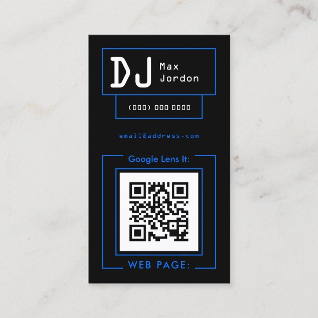 Futuristic minimalist black and blue  business card (Front)