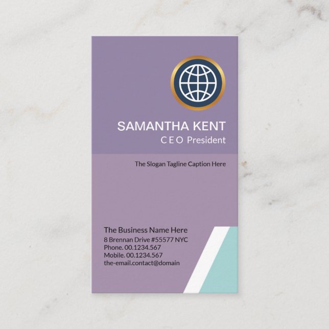 Futuristic Modern Vertical Cyan President CEO Business Card (Front)