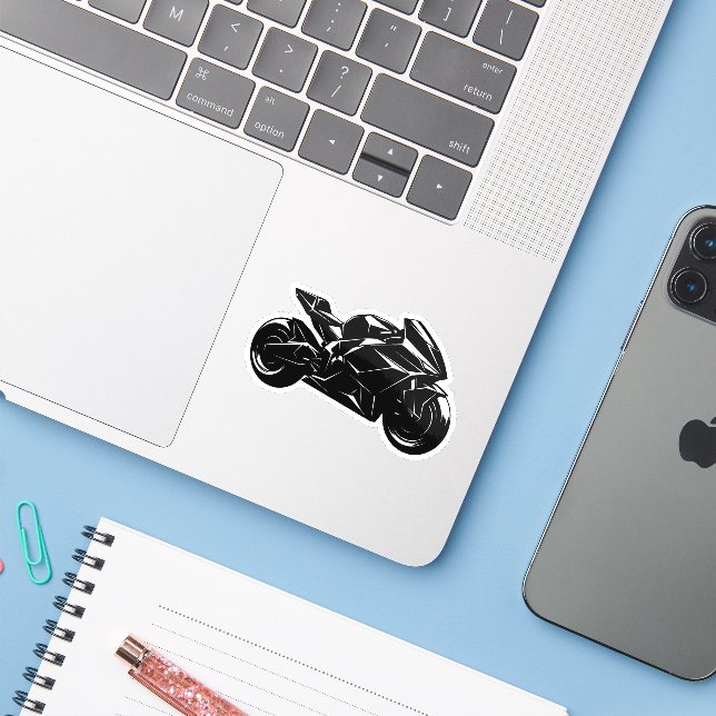 Futuristic Motorcycle Black White Vector  (Laptop w/ iPhone)