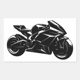 Futuristic Motorcycle Black White Vector Rectangular Sticker