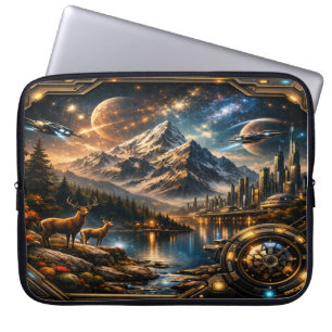 “Futuristic Nature Fusion – Luxury Tech Laptop Sleeve