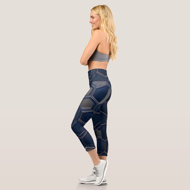 Futuristic Navy Geometric Yoga Leggings (Left)