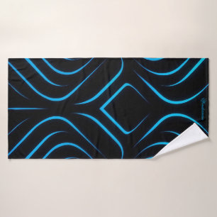 Futuristic Neon Blue & Black Bath Towel – Bold & S