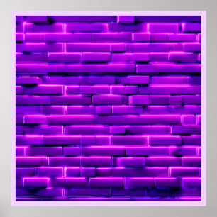 Futuristic Neon Brick Wall Design Poster