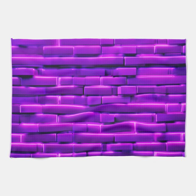 Futuristic Neon Brick Wall Design Tea Towel (Horizontal)