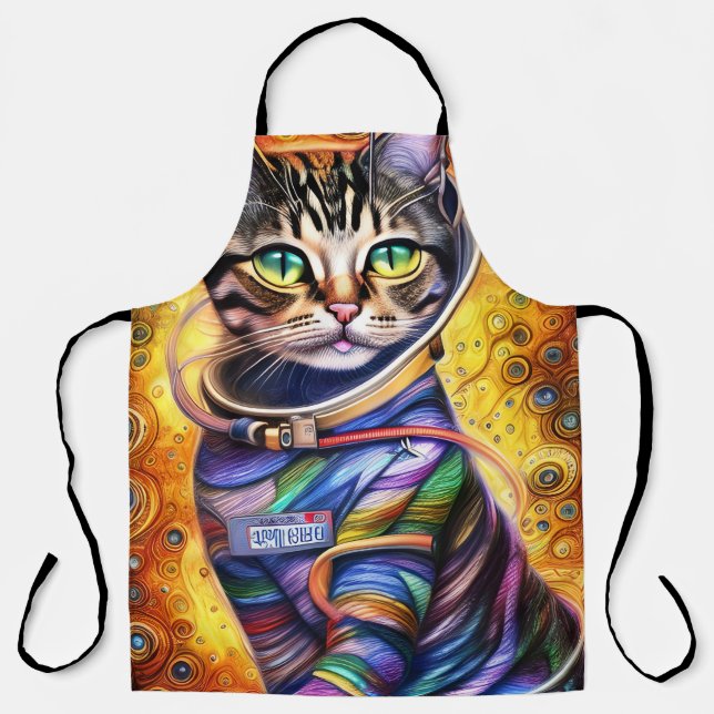 Futuristic Neon Cat Apron (Front)