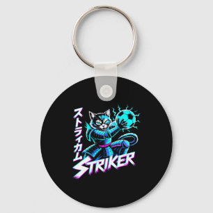 Futuristic Neon Cat Striker Cyberpunk Soccer Fans Key Ring