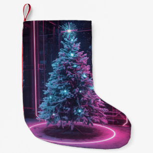 Futuristic Neon Christmas – Modern Sci-Fi Holiday Small Christmas Stocking
