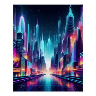 Futuristic Neon Cityscape – Bold Cyberpunk Design Poster